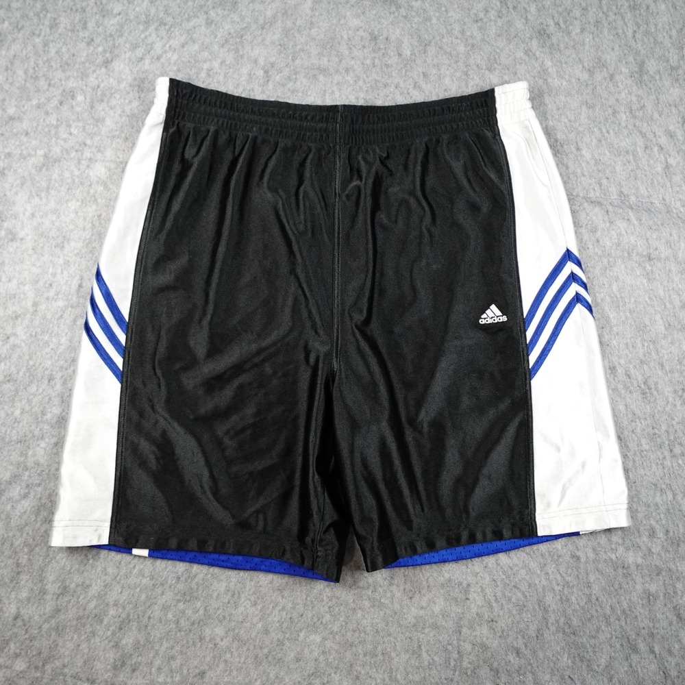 Vintage Adidas Shorts Mens Large Black White Blue Reversible Mesh Basketball